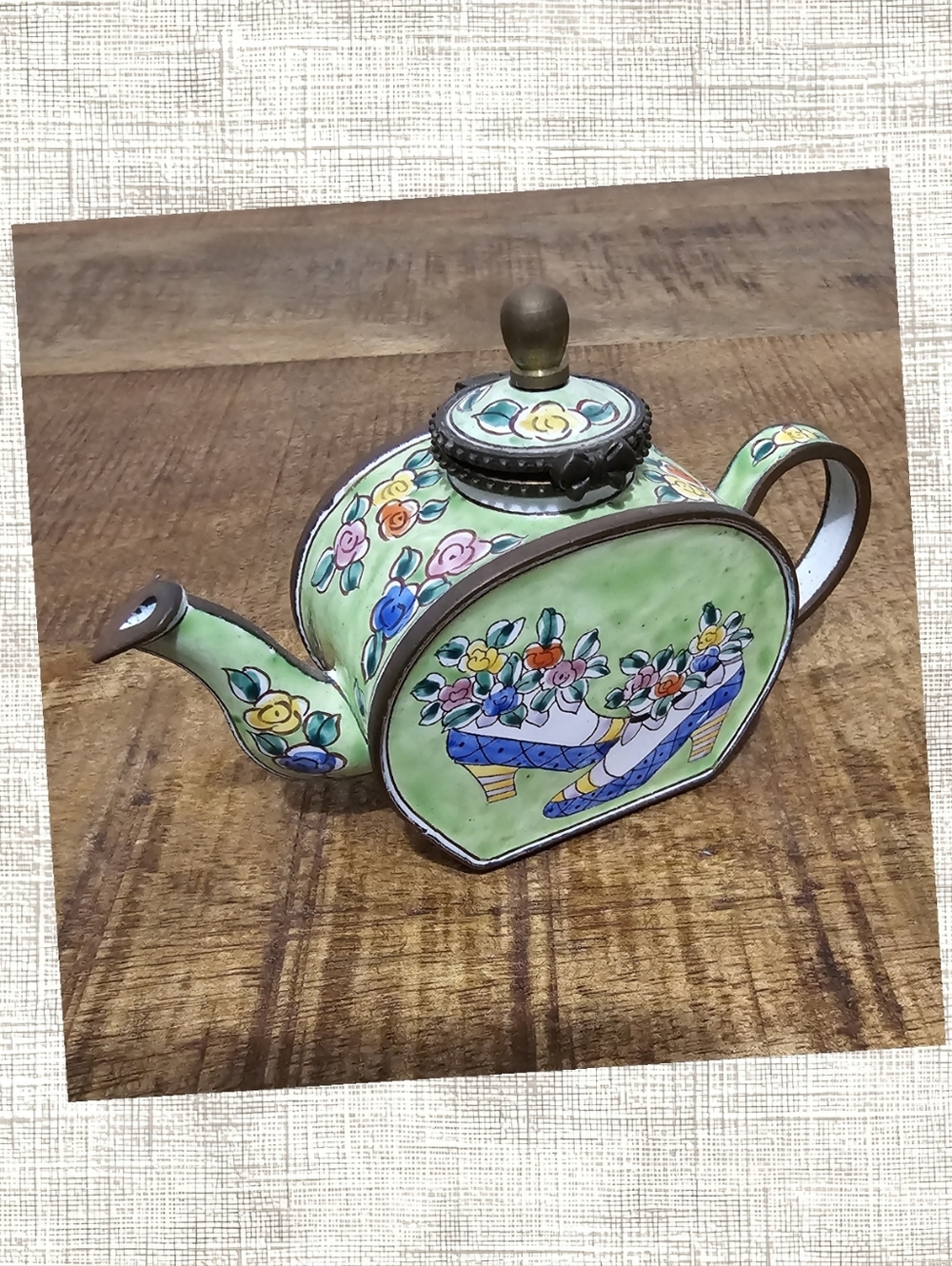 Kelvin Chen Enameled Cloisonne Hand-Painted Tea Pot "Heels and Flowers"